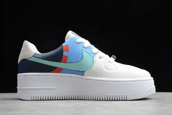 2019 Wmns Nike Air Force 1 Sage Low White Light Blue Navy Blue BV1976-002