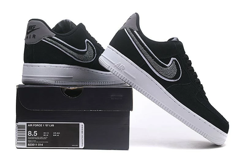 Nike Air Force 1'07 Lv8 Chenille Swoosh Black Grey 823511-014 - Image 5