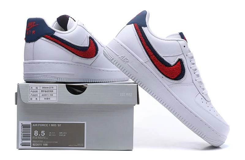 Nike Air Force 1'07 Lv8 Chenille Swoosh Blue White Void University Red 823511-106 - Image 5