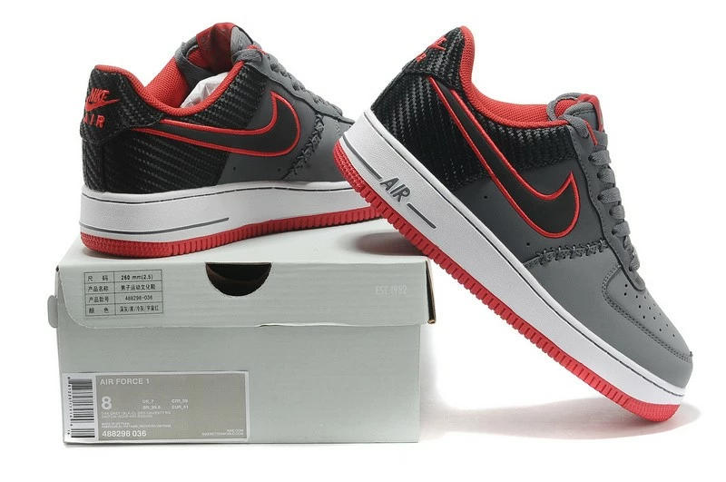 Nike Air Force 1 Low Black Wolf Grey Challenge Red White 488298-036 - Image 4
