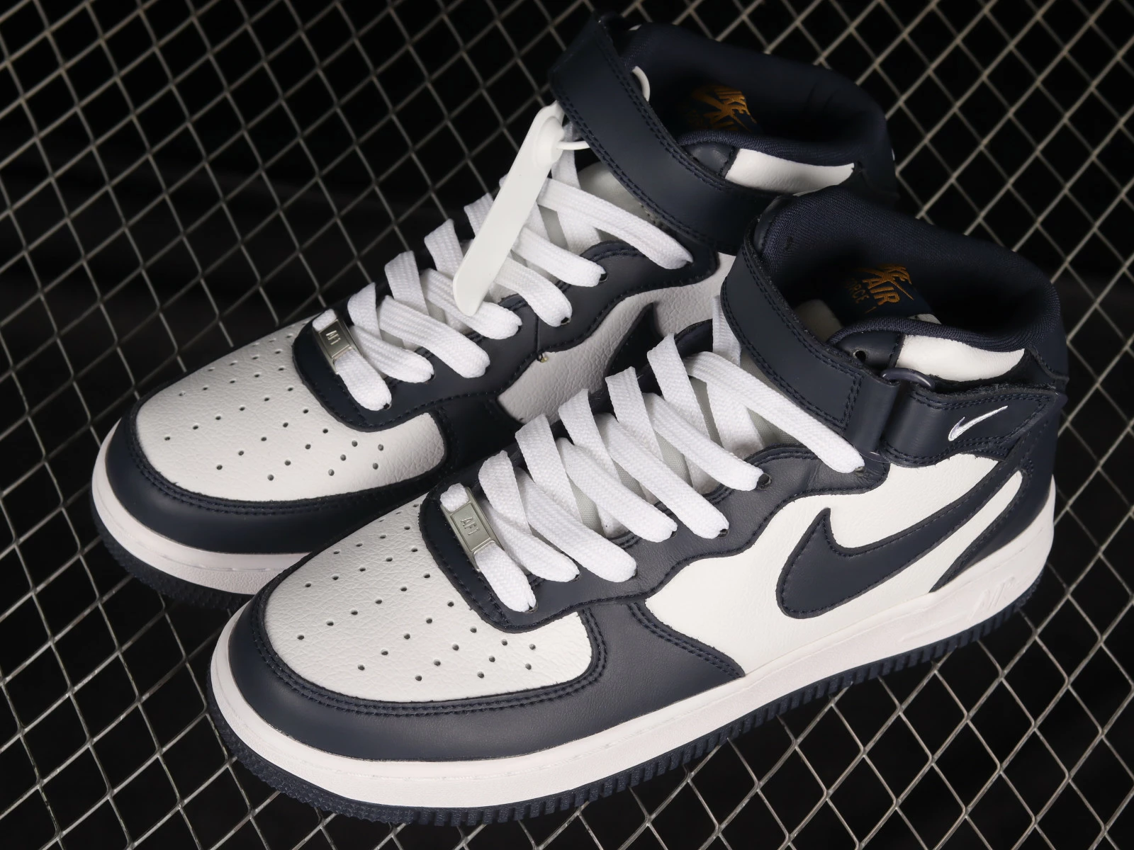 Nike Air Force 1 Mid White Dark Blue Gold QH2258-058 - Image 5