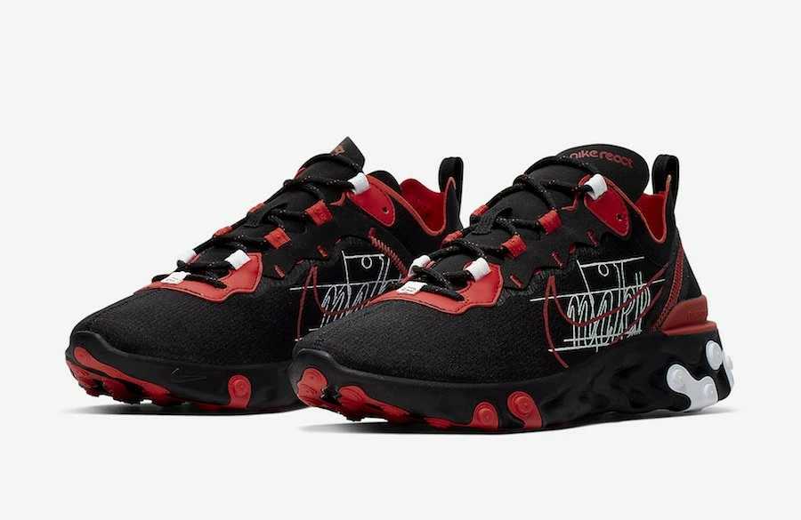 Nike React Element 55 Script Swoosh Black University Red White CK9285-001