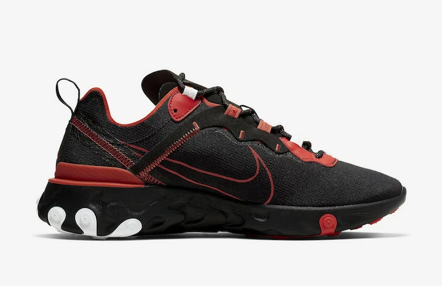 Nike React Element 55 Script Swoosh Black University Red White CK9285-001 - Image 2