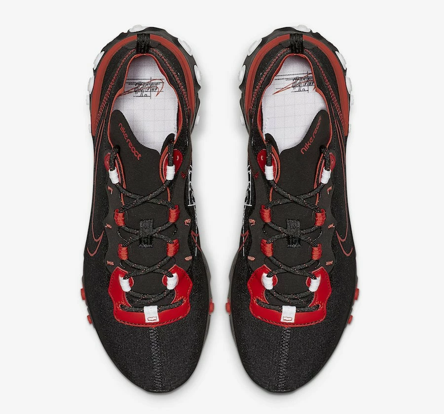 Nike React Element 55 Script Swoosh Black University Red White CK9285-001 - Image 3