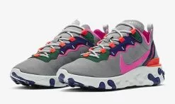 Nike React Element 55 Wolf Grey Hyper Crimson Mystic Green Laser Fuchsia BQ2728-006