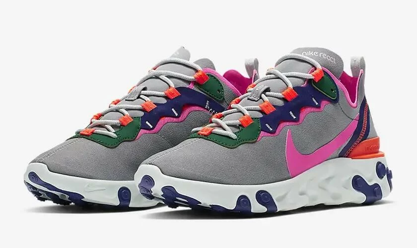 Nike React Element 55 Wolf Grey Hyper Crimson Mystic Green Laser Fuchsia BQ2728-006